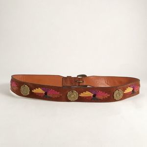 Vintage Brown Belt with Multicolor Embroidery